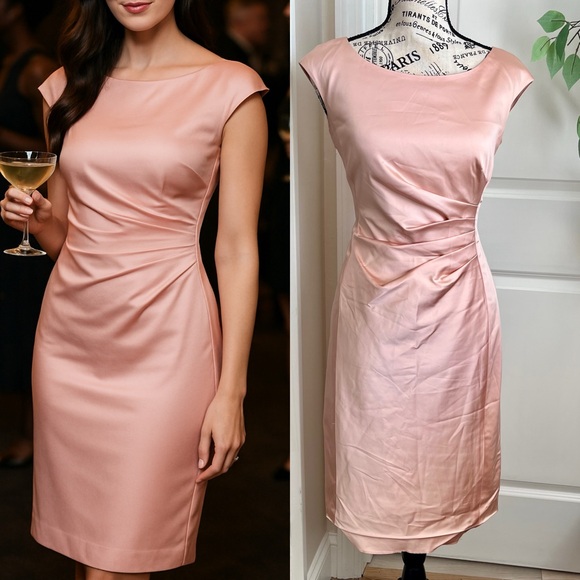 Lauren Ralph Lauren Dresses & Skirts - Lauren Ralph Lauren Evening Satin Cap Sleeve Sheath Dress Pink Sz 4